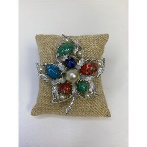 Sarah Coventry Leaf Brooch  Multi Colored 1967 Fantasy Collection Vintage